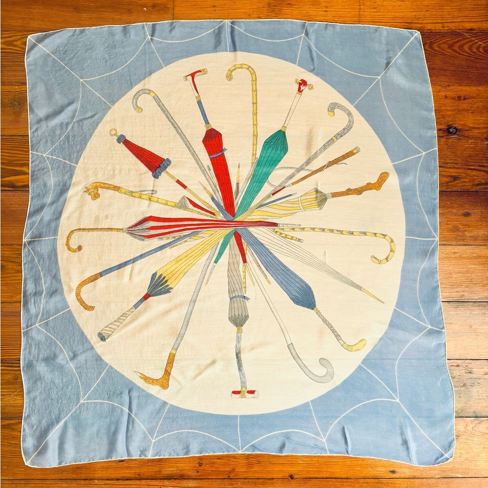 Vintage Umbrella Print Silk Scarf